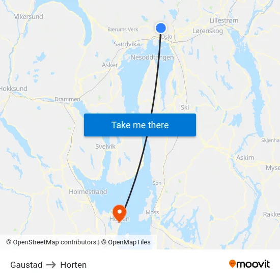 Gaustad to Horten map