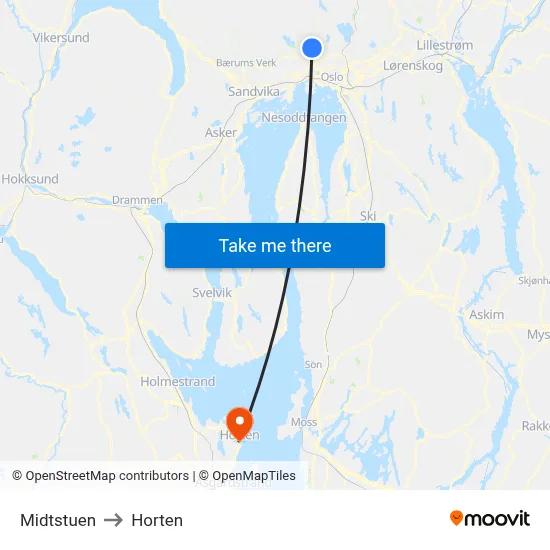 Midtstuen to Horten map