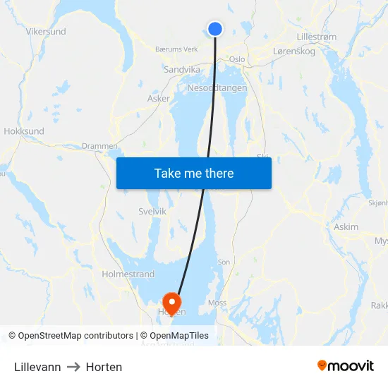 Lillevann to Horten map