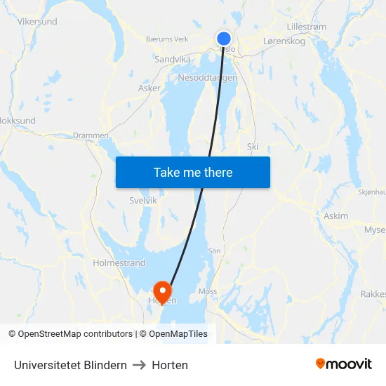 Universitetet Blindern to Horten map