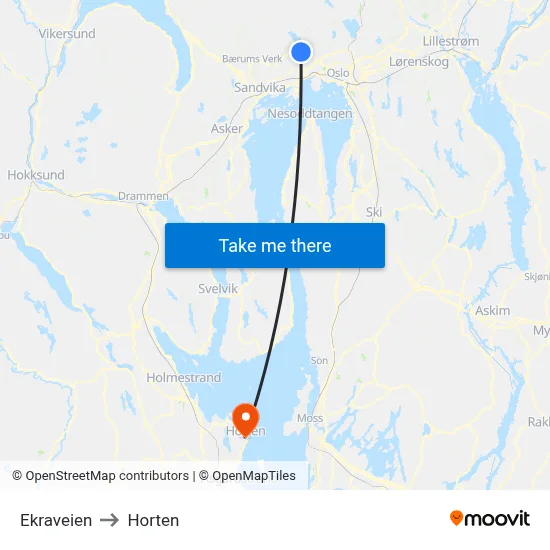 Ekraveien to Horten map