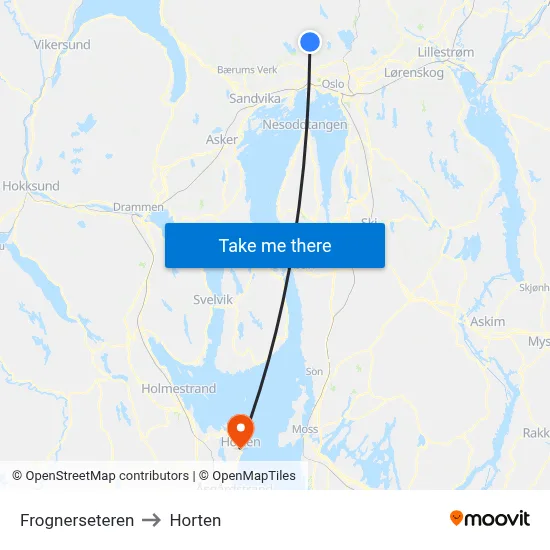 Frognerseteren to Horten map