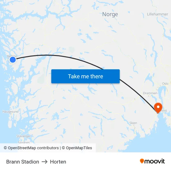 Brann Stadion to Horten map