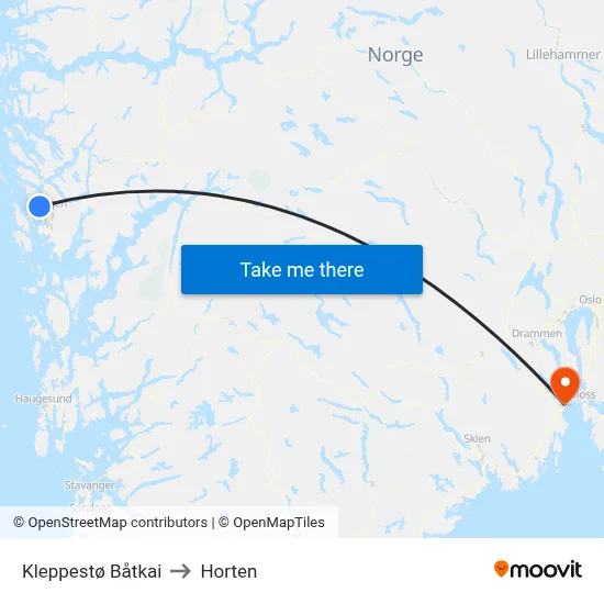 Kleppestø Båtkai to Horten map