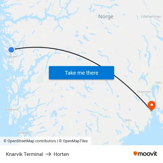 Knarvik Terminal to Horten map