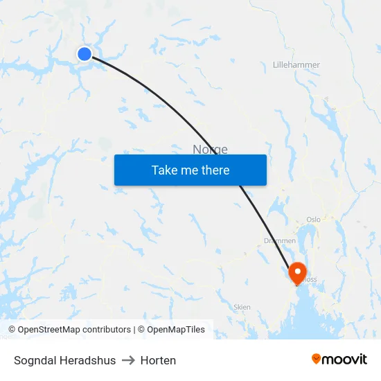 Sogndal Heradshus to Horten map