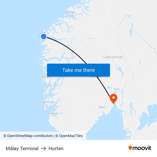 Måløy Terminal to Horten map