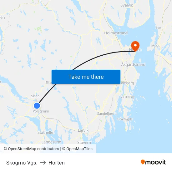 Skogmo Vgs. to Horten map