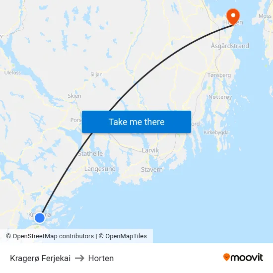 Kragerø Ferjekai to Horten map