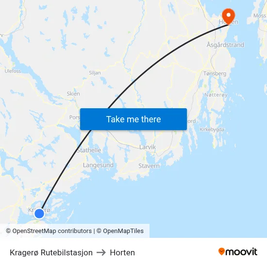 Kragerø Rutebilstasjon to Horten map