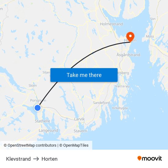 Klevstrand to Horten map