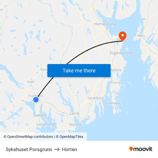 Sykehuset Porsgrunn to Horten map