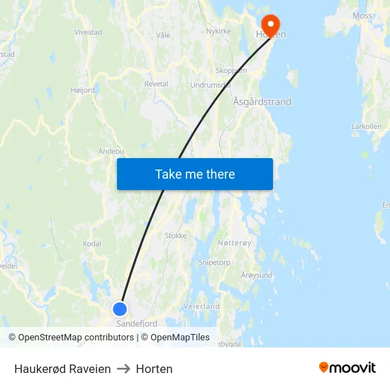 Haukerød Raveien to Horten map