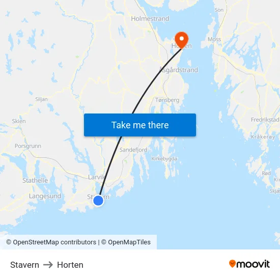 Stavern to Horten map
