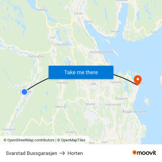 Svarstad Bussgarasjen to Horten map