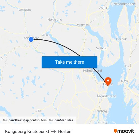 Kongsberg Knutepunkt to Horten map