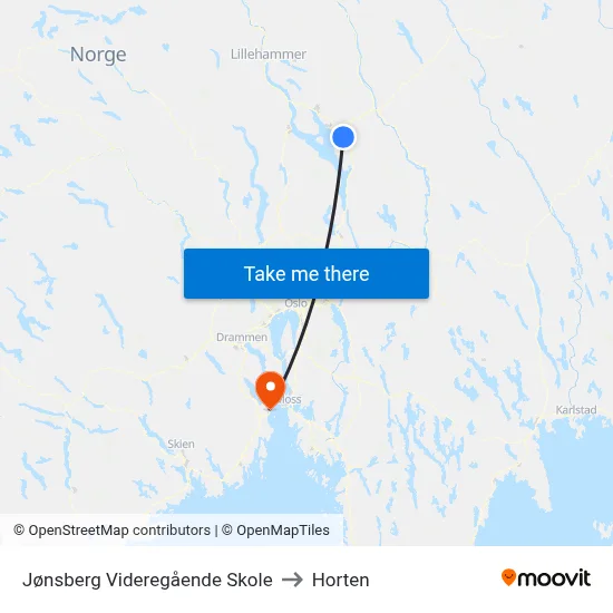 Jønsberg Videregående Skole to Horten map