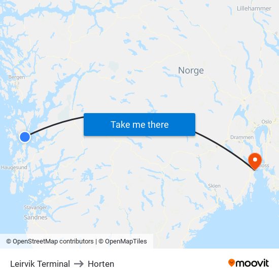 Leirvik Terminal to Horten map