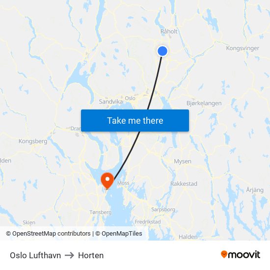 Oslo Lufthavn to Horten map