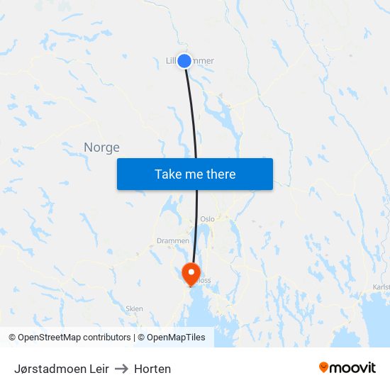 Jørstadmoen Leir to Horten map