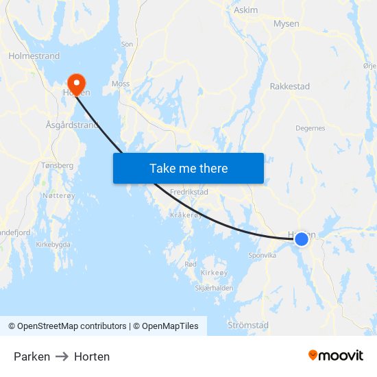 Parken to Horten map