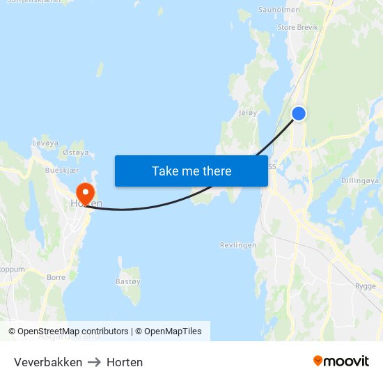 Veverbakken to Horten map