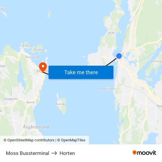 Moss Bussterminal to Horten map
