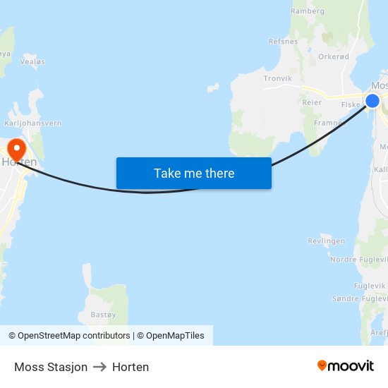 Moss Stasjon to Horten map