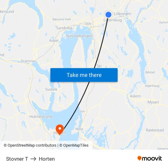 Stovner T to Horten map