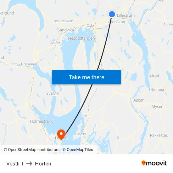 Vestli T to Horten map