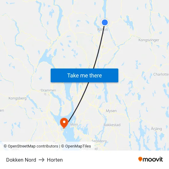 Dokken Nord to Horten map