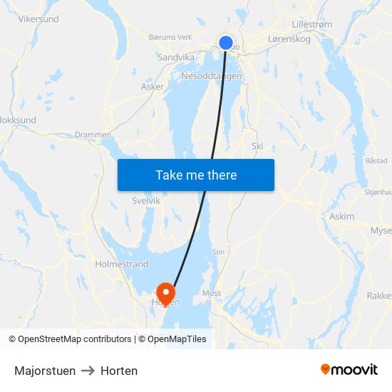 Majorstuen to Horten map