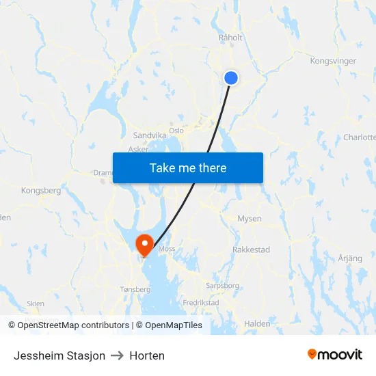 Jessheim Stasjon to Horten map