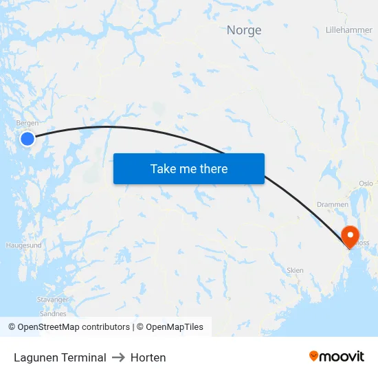 Lagunen Terminal to Horten map