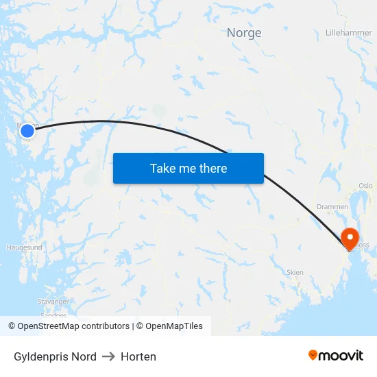 Gyldenpris Nord to Horten map