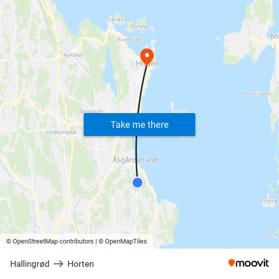 Hallingrød to Horten map