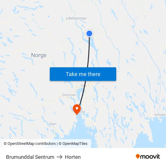 Brumunddal Sentrum to Horten map