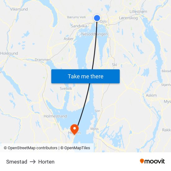 Smestad to Horten map