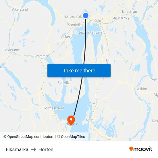 Eiksmarka to Horten map