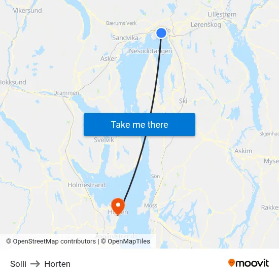 Solli to Horten map
