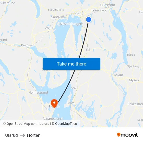 Ulsrud to Horten map