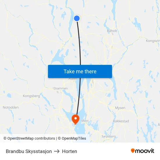 Brandbu Skysstasjon to Horten map