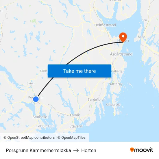 Porsgrunn Kammerherreløkka to Horten map