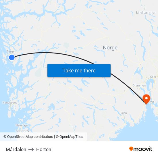 Mårdalen to Horten map