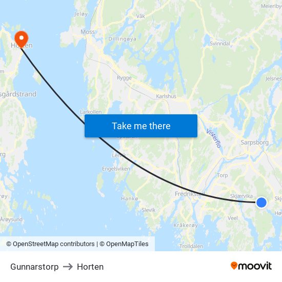 Gunnarstorp to Horten map