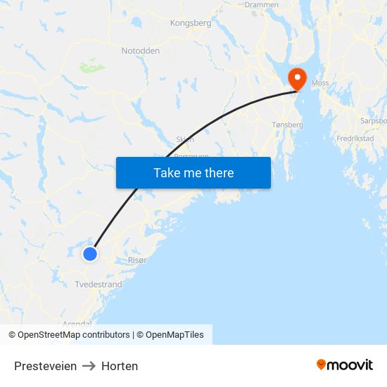 Presteveien to Horten map