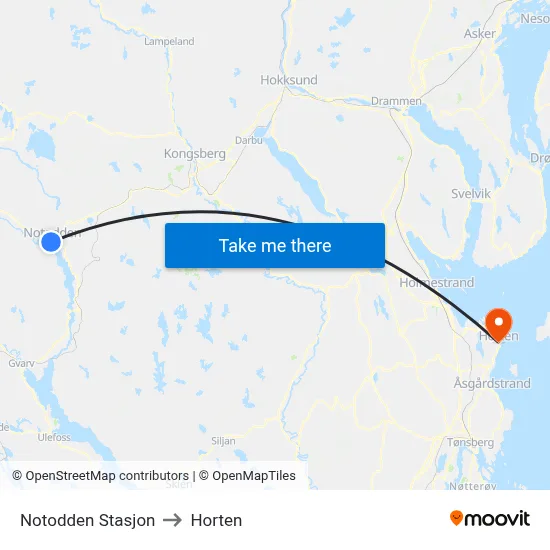 Notodden Stasjon to Horten map