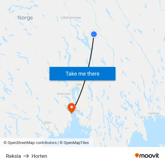 Reksla to Horten map
