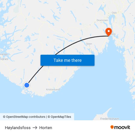 Høylandsfoss to Horten map