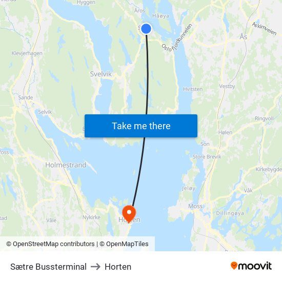 Sætre Bussterminal to Horten map